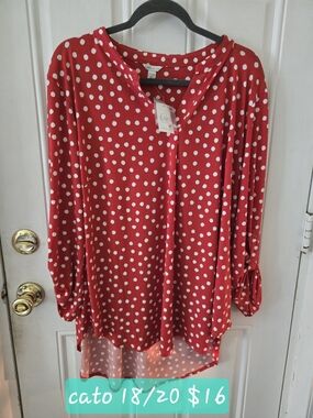 Cato Red and White Polka Dot Tunic Top